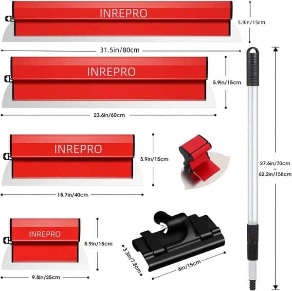 INREPRO Lame d'écrémage Lame de Spatule de lissage Lame à Lisser avec Poignée d'extension et Lame Enduit de Rechange pour Lissage des Profils (25 cm + 40 cm + 60 cm + 80 cm)