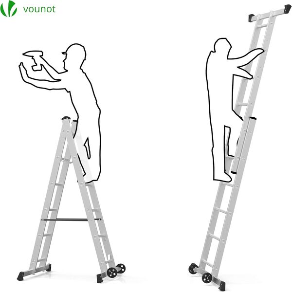 VOUNOT Échafaudage Aluminium 3 En 1 Échelle Stable Multifonction avec Plateforme de Travail : 120 x 40cm Charge Max 150KG 6 Postions Échafaudage Mobile sur Roues avec Support à Outils