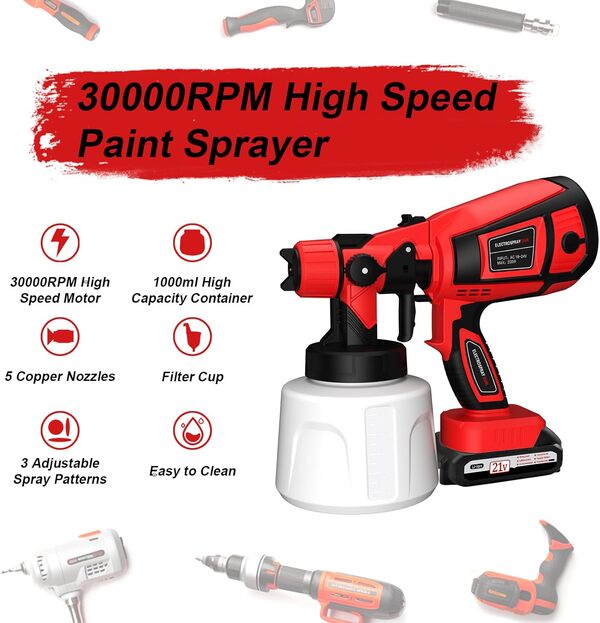 Système de pulvérisation de peinture rechargeable, pistolets de pulvérisation avec batterie 21 V