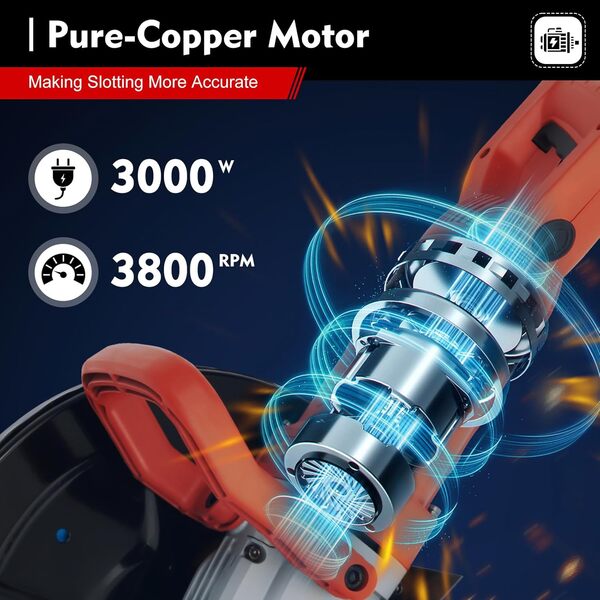 Scie à béton électrique - 3000 W - Scie à pierre humide/sèche - Coupe sans poussière - Avec suppression de la poussière - Diamètre du disque : 350 mm - Pour marbre, béton