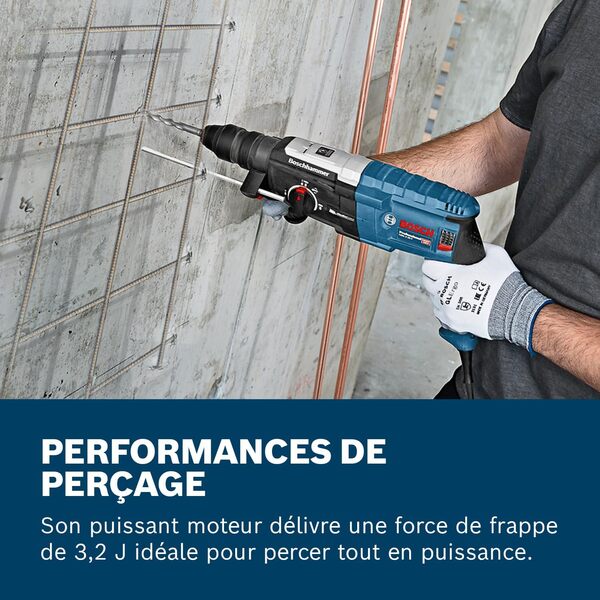 Bosch Professional perforateur GBH 2-28 F (avec poignée auxiliaire, butée de profondeur 210 mm, chiffon, mandrin automatique, mandrin interchangeable SDS plus, coffret de transport)