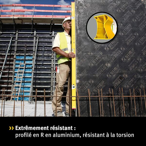 STABILA Niveau Type R 300, 200 cm, profilé en R en aluminium résistant à la torsion, 1 fiole horizontale, 2 fioles verticales, embouts amortissant les chocs, antidérapants intégrés, Made in Germany