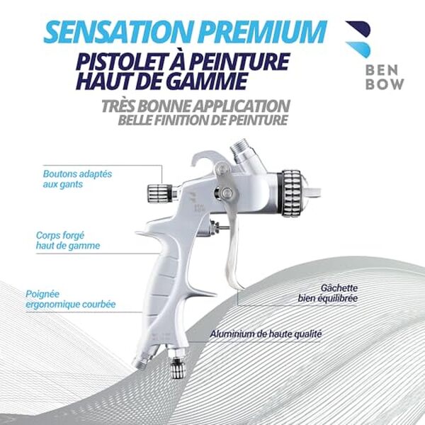 Découvrez le pistolet à peinture BenBow PK60 HVLP, alliant précision et performance pour des projets de peinture impeccables et professionnels.