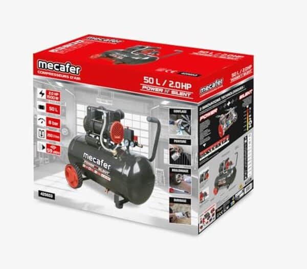 Découvrez notre test détaillé du compresseur silencieux Mecafer Power N Silent 2HP 50L : performances, avantages et inconvénients pour bien choisir votre compresseur d'air.