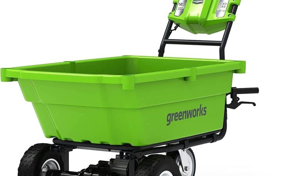 Test du chariot électrique Greenworks G40GC : capacité 100 kg et basculement facile