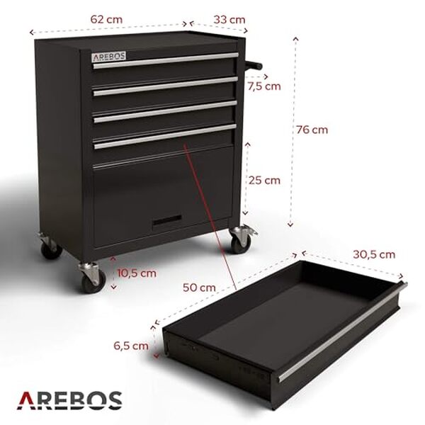 Découvrez notre test détaillé de la servante d'atelier AREBOS 4 tiroirs avec roulettes freinées. Caractéristiques, avantages et avis pour choisir votre servante d'atelier.