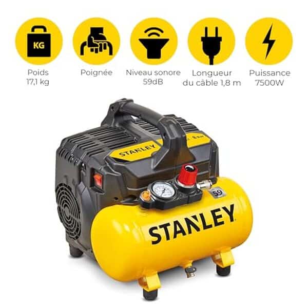 Découvrez notre test détaillé du compresseur Stanley DN200/8/6 : performances, portabilité et caractéristiques techniques pour bien choisir votre compresseur d'air.